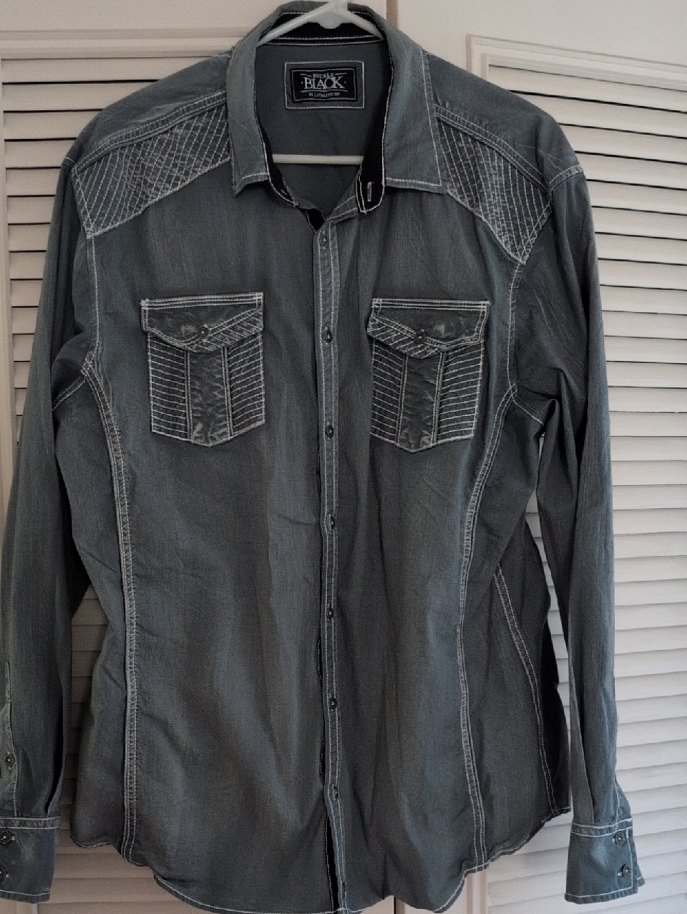 Buckle Black Men's Washed Grayish Blue Button-Up Shirt XL Athletic Fit